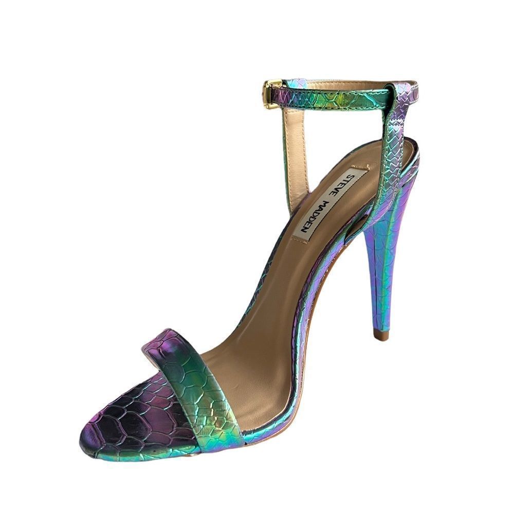 Steven Madden Carmelina Turquoise Metallic Snake-Embossed Sandal - Picture 5 of 16